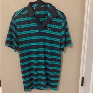 Under Armour Men's Polo Shirt - Black and Teal Stripes